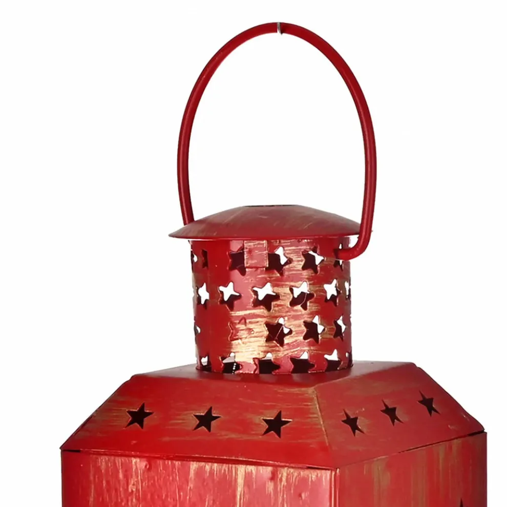 Karaca Home New Year Christmas Tree Metal Decorative Led Light Lantern, 13cm, Red