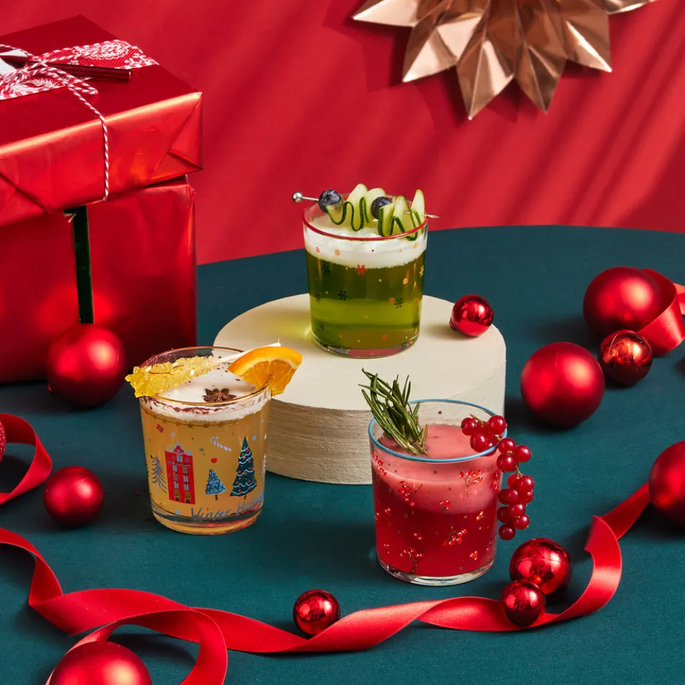 Karaca Home New Year Christmas 3-Piece Snowy Tumbler Glass Set, 380ml, Multi