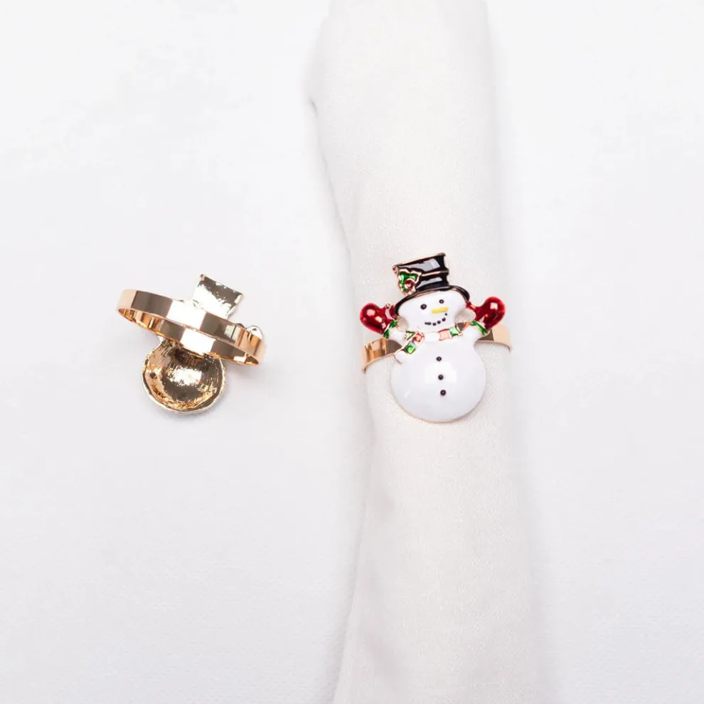 Karaca Home New Year Christmas Snowman Metal Napkin Ring Set, 2 Piece, Multi
