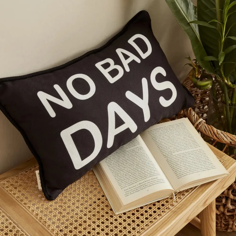 Karaca Home No Bad Days Filled Cushion, 35cmx55cm, Black-White