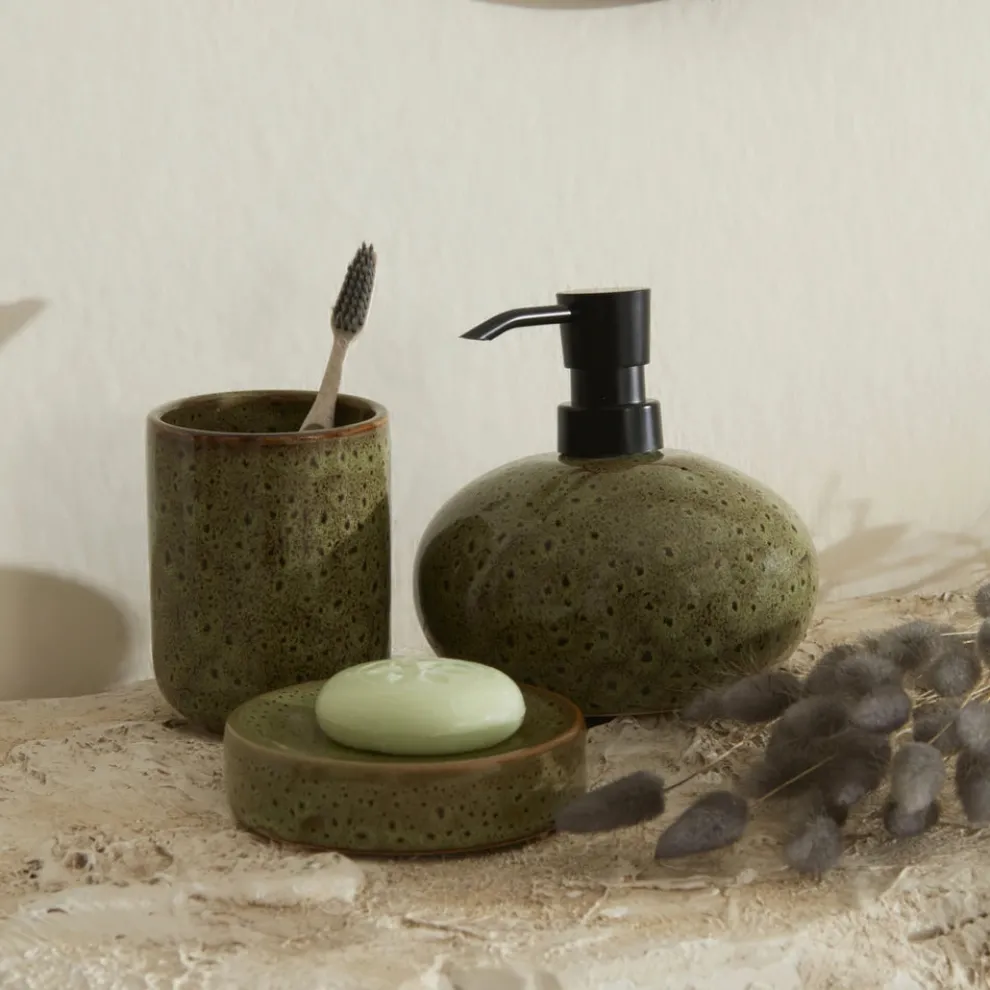 Karaca Home Olivia 3-Piece Bathroom Accessory Set, Olive Green