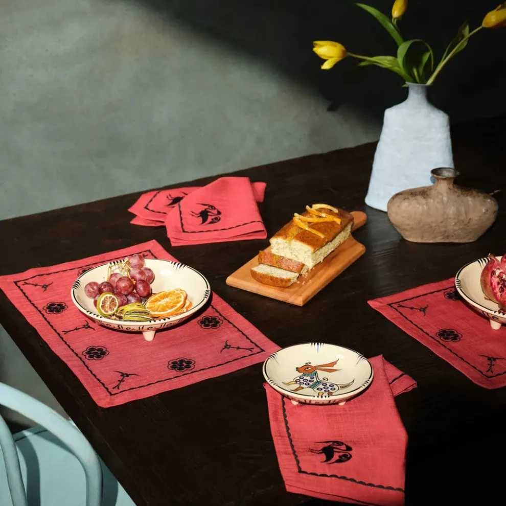 Karaca Home Paye Seljuk Collection 100% Turkish Cotton Embroidered Runner Set with Napkin Set, 12 Piece, Multi