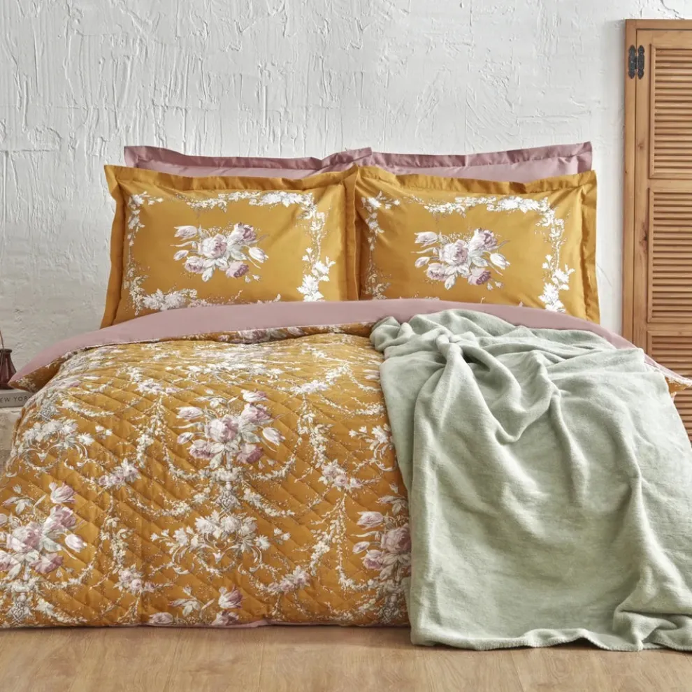 Karaca Home Petra Winter Duvet Cover Set with Bed Sheet, Double, Green