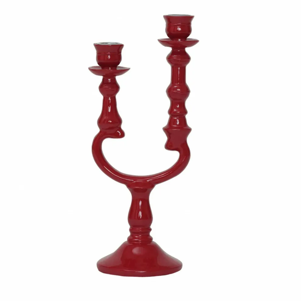 Karaca Home Pop-Art 2 Arm Candlestick, 12.7cmx10cmx28.5cm, Red