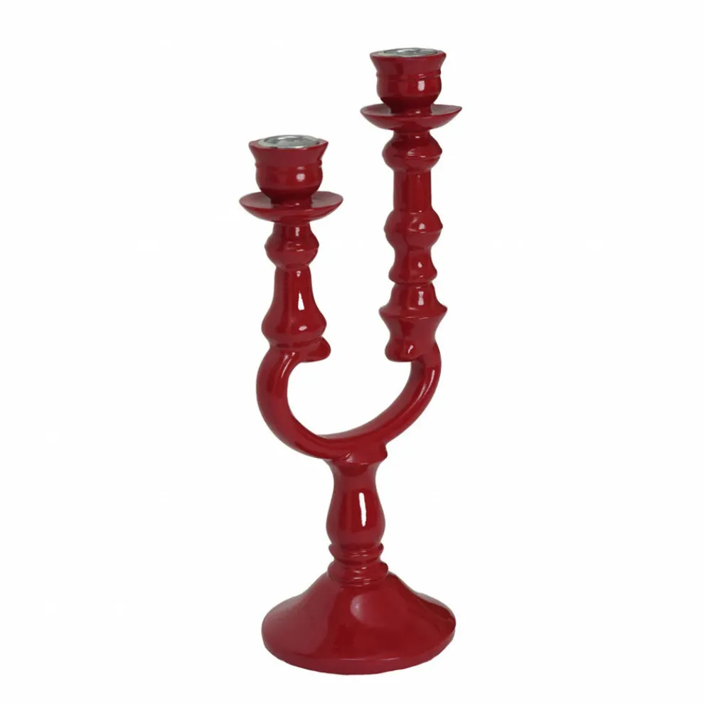 Karaca Home Pop-Art 2 Arm Candlestick, 12.7cmx10cmx28.5cm, Red