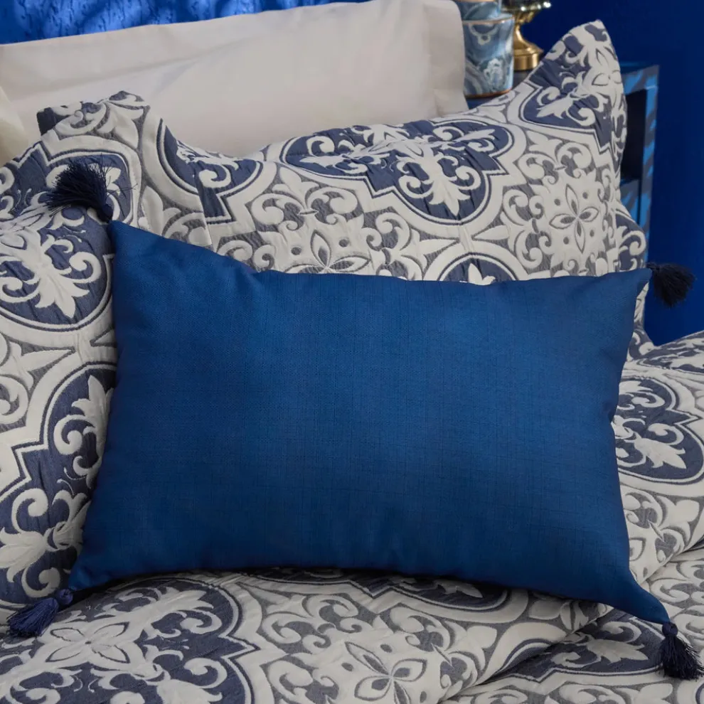 Karaca Home Rosario Tasselled Filled Cushion 35x50 cm, Navy