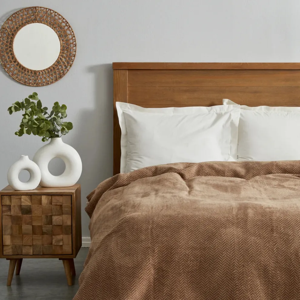 Karaca Home Sandra Herringbone Pattern Blanket, 200x220cm, Double, Beige