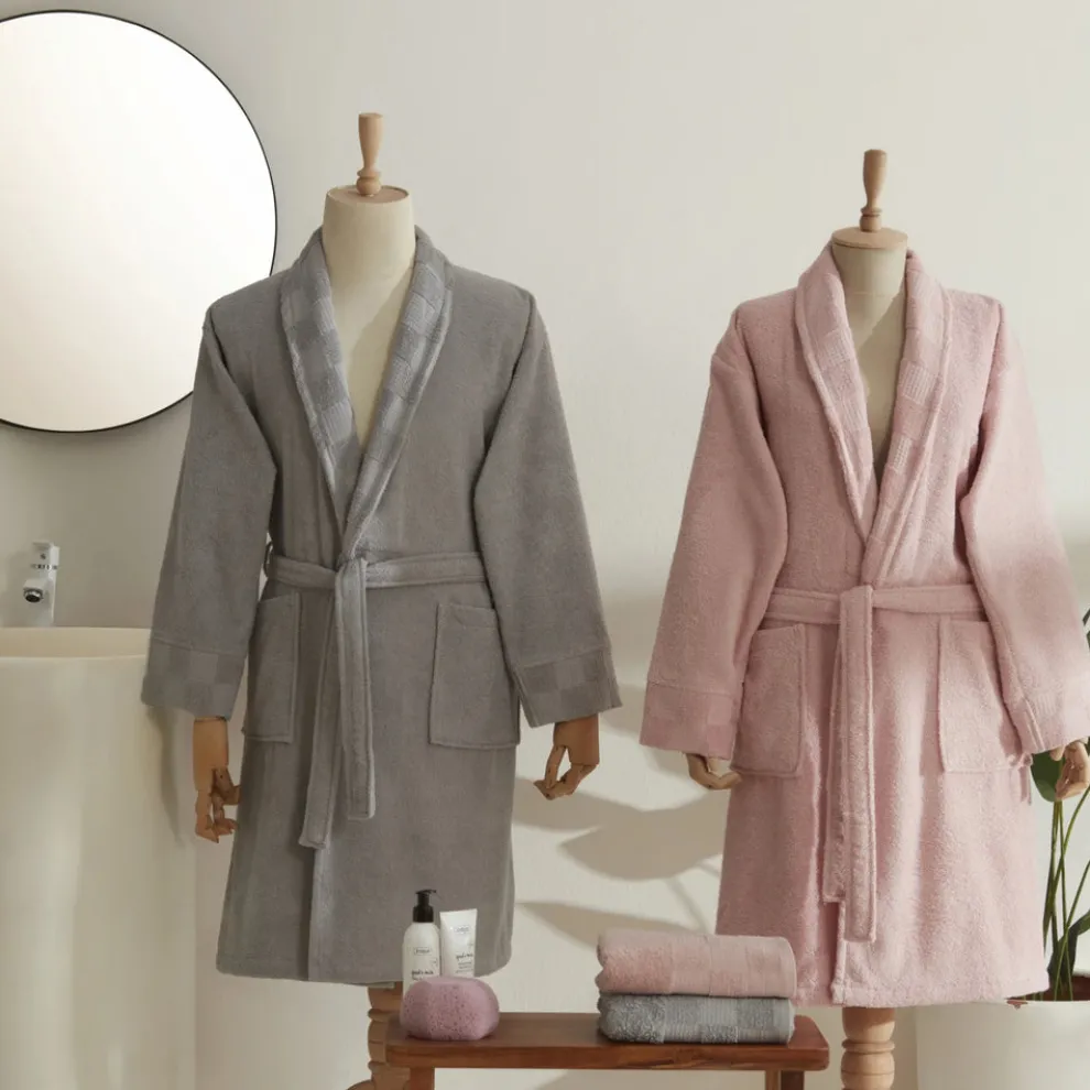 Karaca Home Santos 4-Piece 100% Turkish Cotton Family Bathroom Set, Powder - Grey