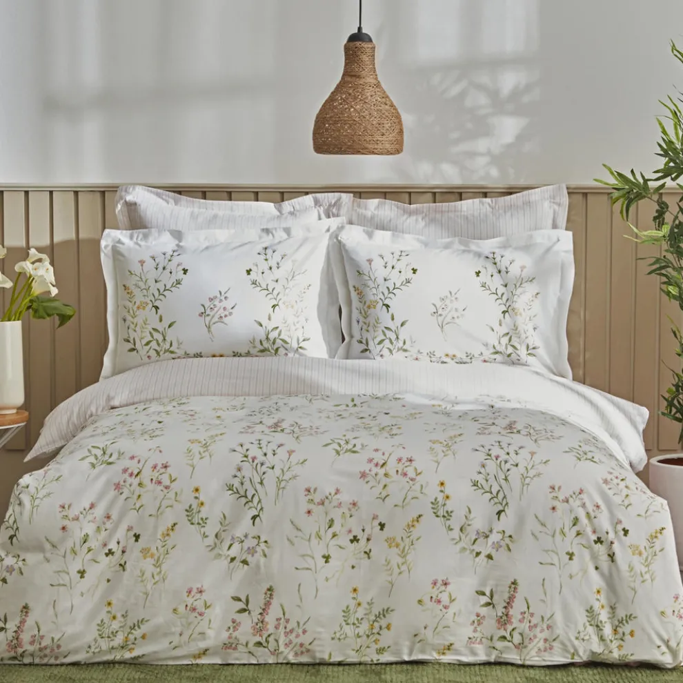 Karaca Home Sera 100% Turkish Cotton Duvet Cover Set with Bed Sheet, Double, Green