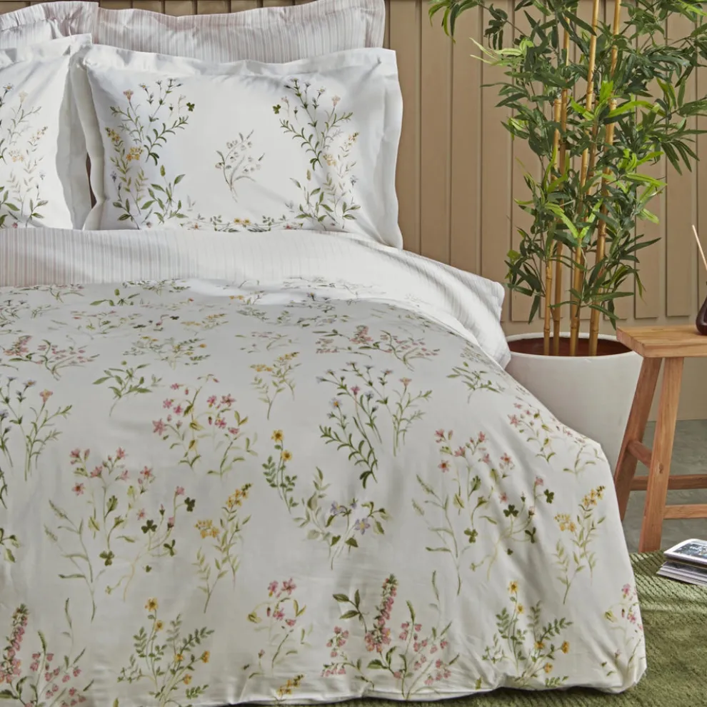 Karaca Home Sera 100% Turkish Cotton Duvet Cover Set with Bed Sheet, Double, Green