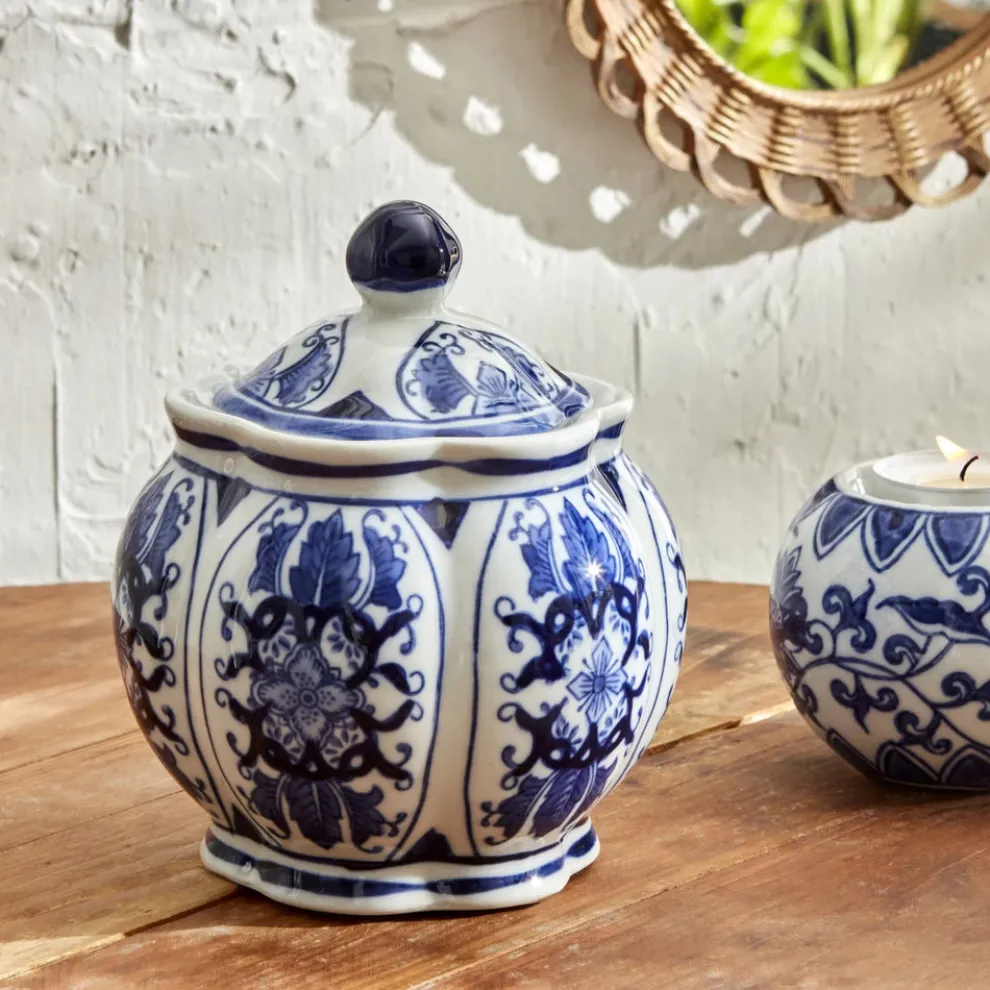 Karaca Home Shana Decorative Jar, 12cm, White Blue