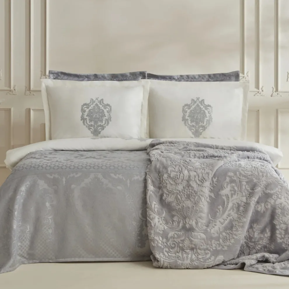 Karaca Home Tugba 8-Piece Bedding Set, Double, Silver