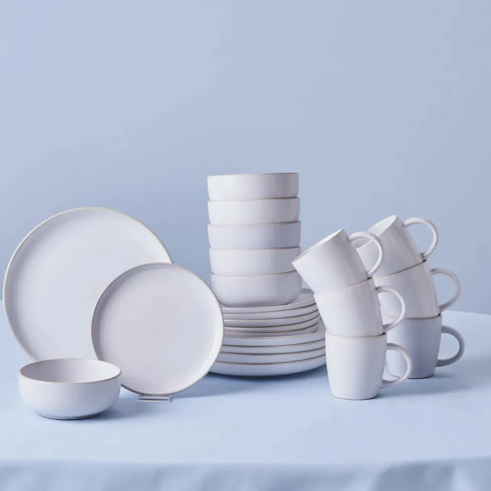 Karaca Hope 24-Piece Stoneware Dinner Set for 6 People, White Gold