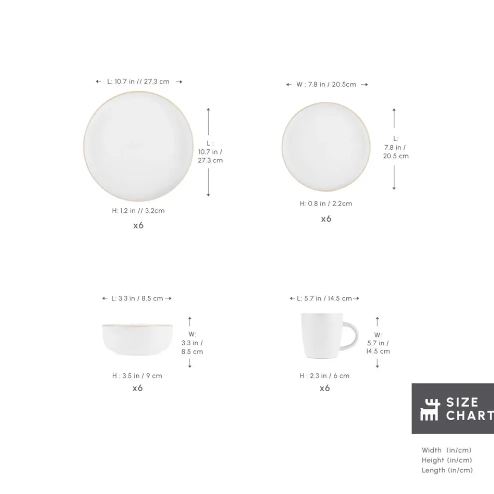 Karaca Hope 24-Piece Stoneware Dinner Set for 6 People, White Gold