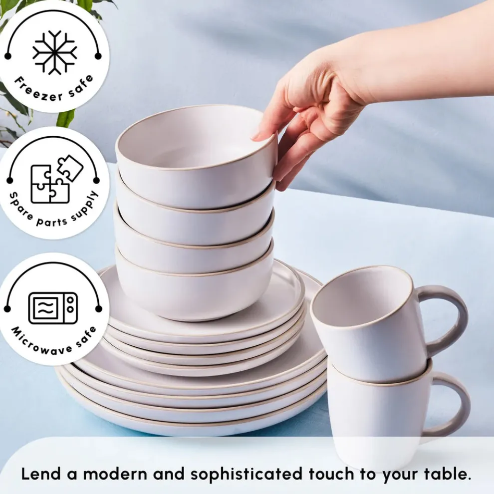 Karaca Hope 24-Piece Stoneware Dinner Set for 6 People, White Gold