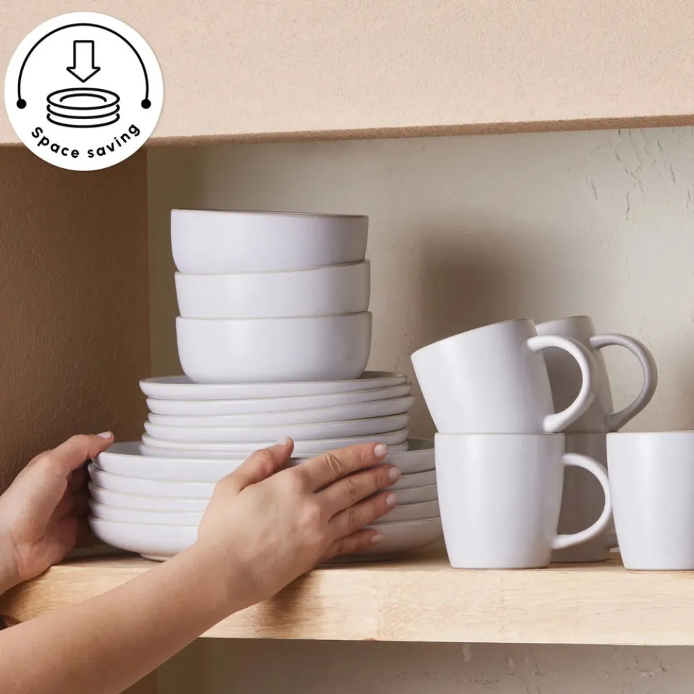 Karaca Hope 24-Piece Stoneware Dinner Set for 6 People, White Gold