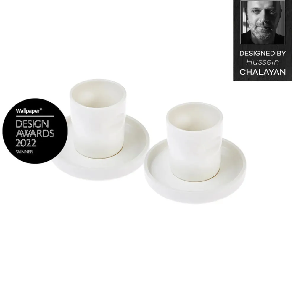 Karaca Hussein Chalayan Momentum 4 Piece Porcelain Espresso Turkish Coffee Cup Set for 2 People, 60ml, White