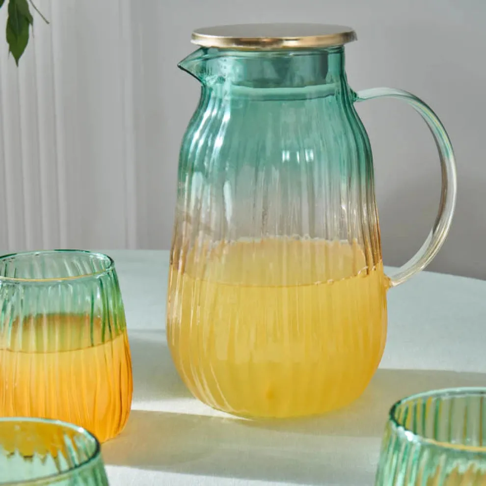 Karaca Jolie 7-Piece Tumbler Glass Set, Yellow Green