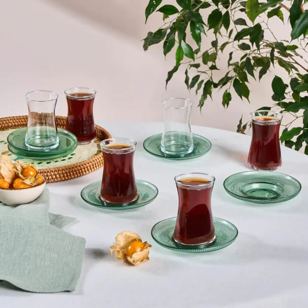 Karaca Juliet 12-Piece Turkish Tea Set for 6 People, Green