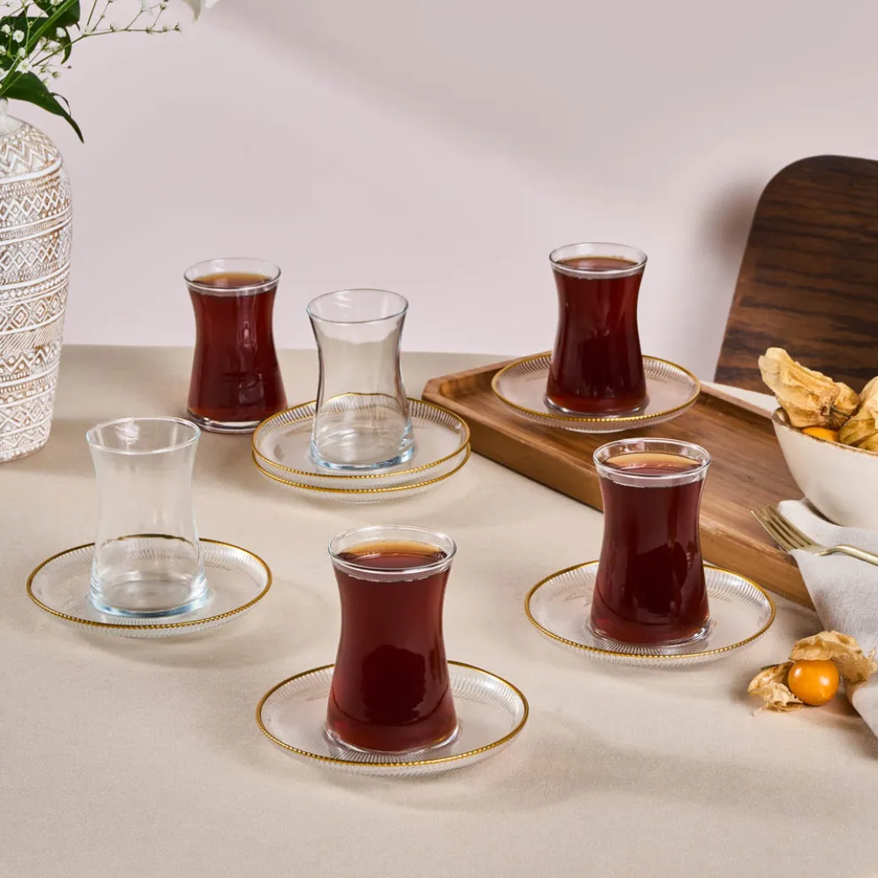 Karaca Juliet 12-Piece Turkish Tea Set for 6 People, 170ml, Gold