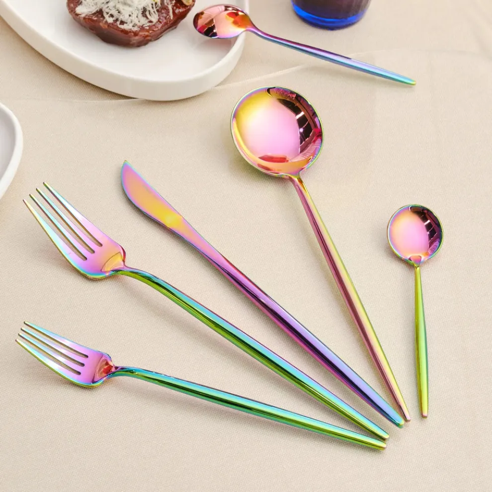 Karaca Jupiter 30-Piece Stainless Steel Cutlery Set for 6 People, Shiny Rainbow