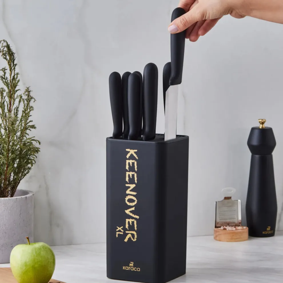 Karaca Keenover 9 Piece Knife Block Set, Black