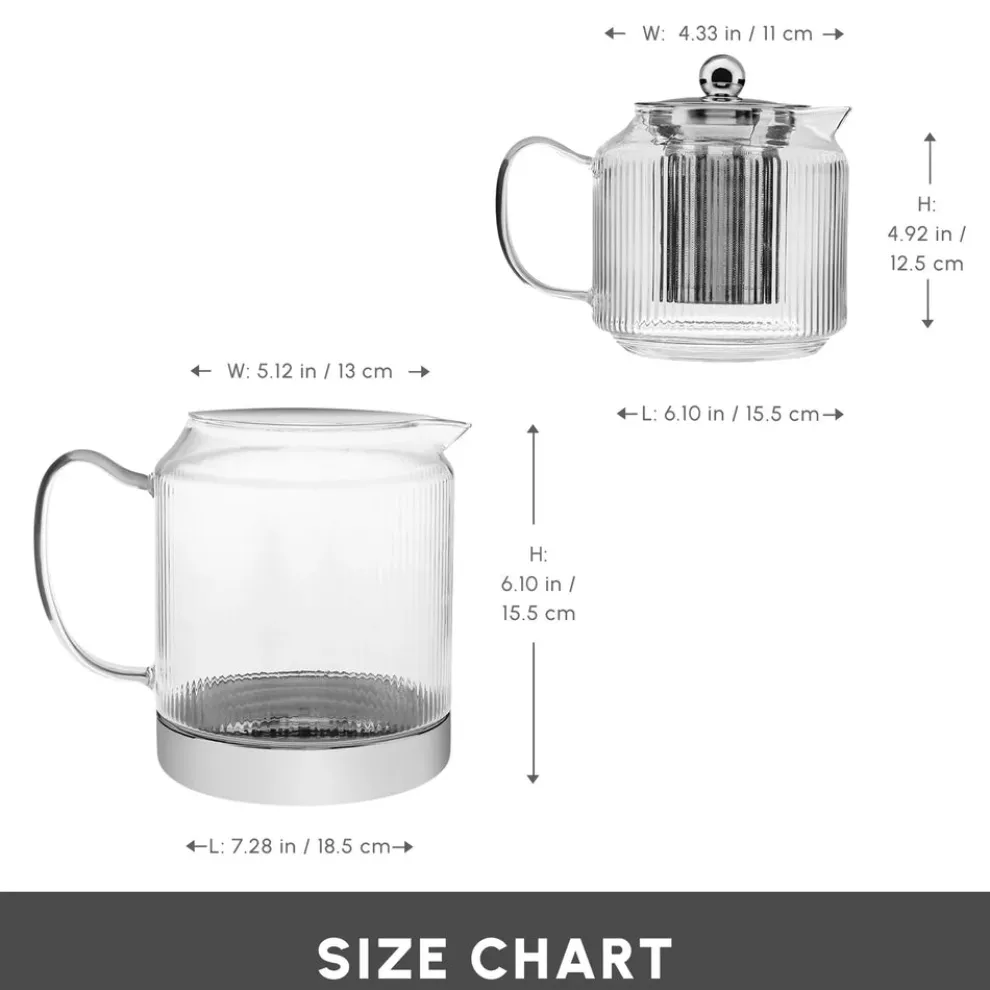 Karaca Kelly Borosilicate Glass Induction Teapot Set, Medium, Transparent Silver
