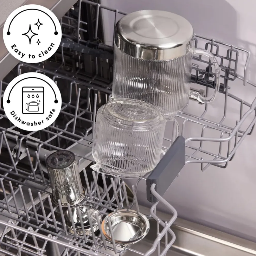 Karaca Kelly Borosilicate Glass Induction Teapot Set, Medium, Transparent Silver