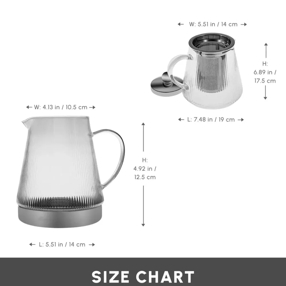 Karaca Keops Borosilicate Glass Teapot Set, Transparent Silver