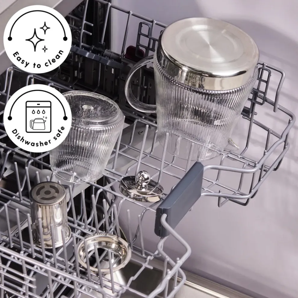 Karaca Keops Borosilicate Glass Teapot Set, Transparent Silver