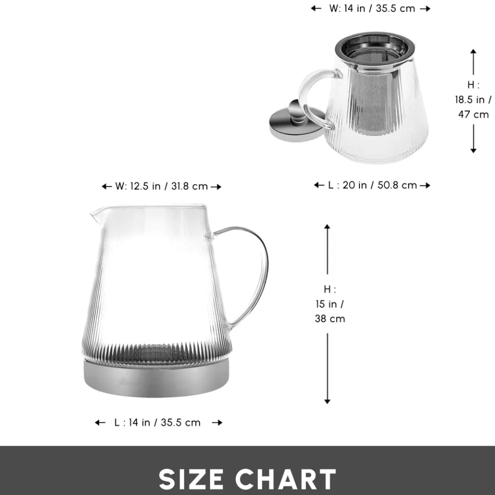 Karaca Keops XL Borosilicate Glass Teapot Set, Transparent Silver