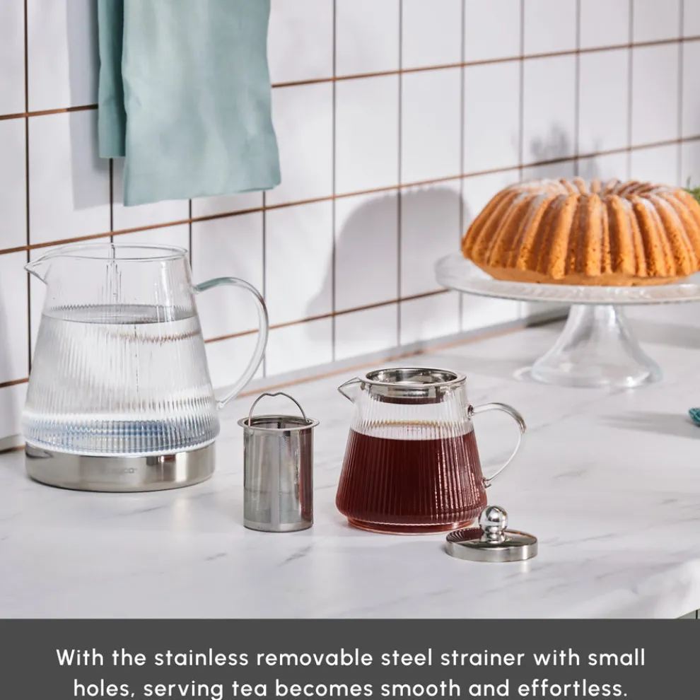 Karaca Keops XL Borosilicate Glass Teapot Set, Transparent Silver