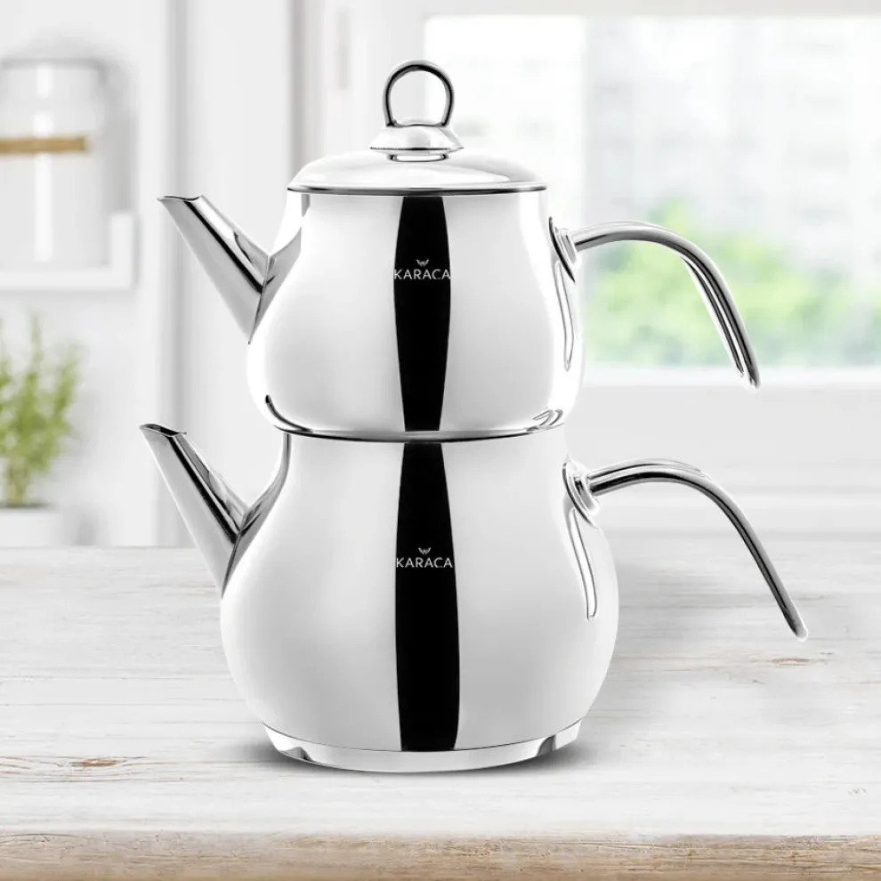 Karaca Layla Stainless Steel Induction Teapot Set, Midi, Silver