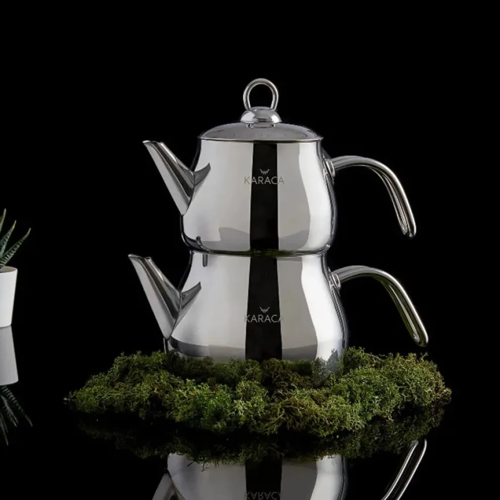 Karaca Layla Stainless Steel Induction Teapot Set, Midi, Silver