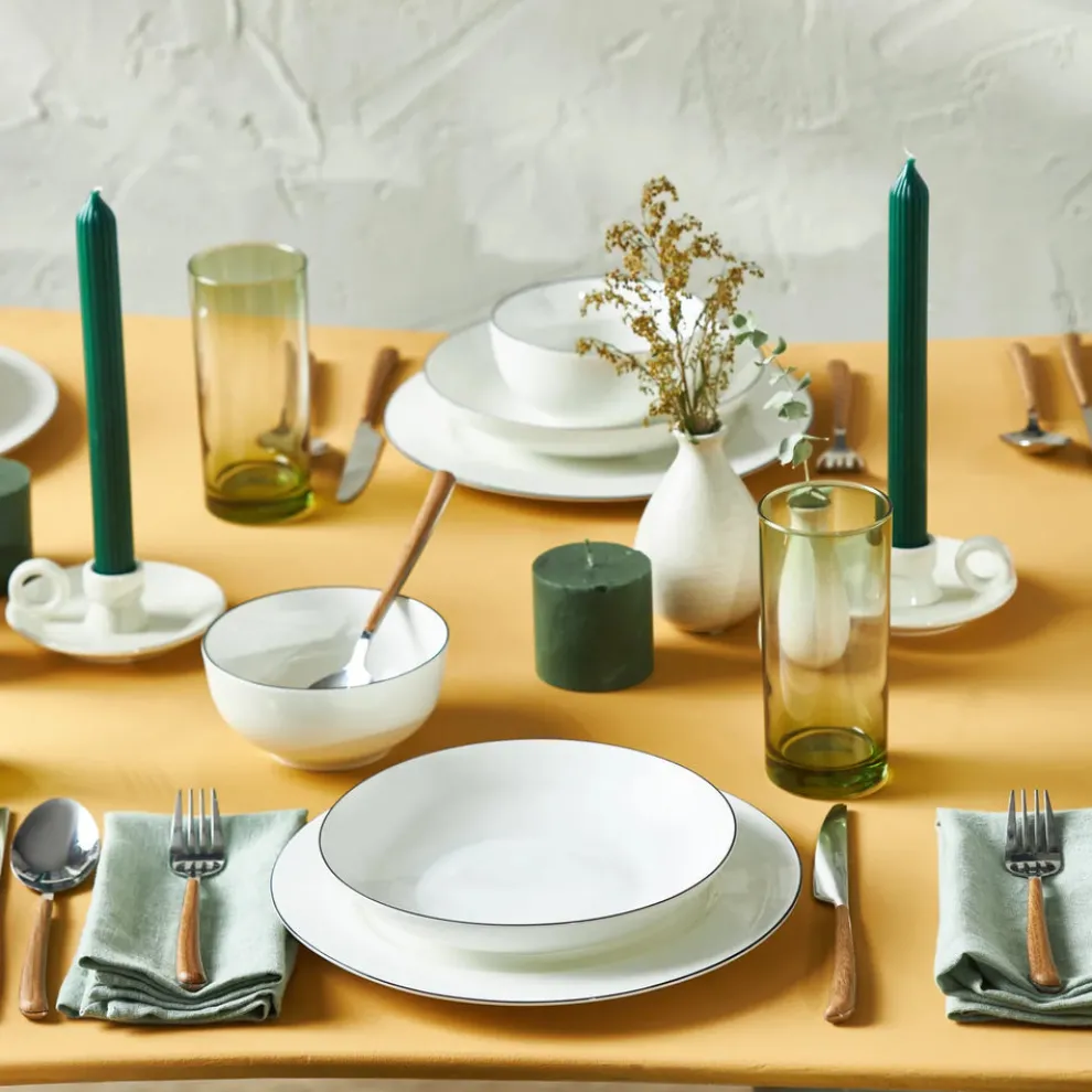 Karaca Lea 18-Piece Bone China Dinner Set for 6 People, White Black