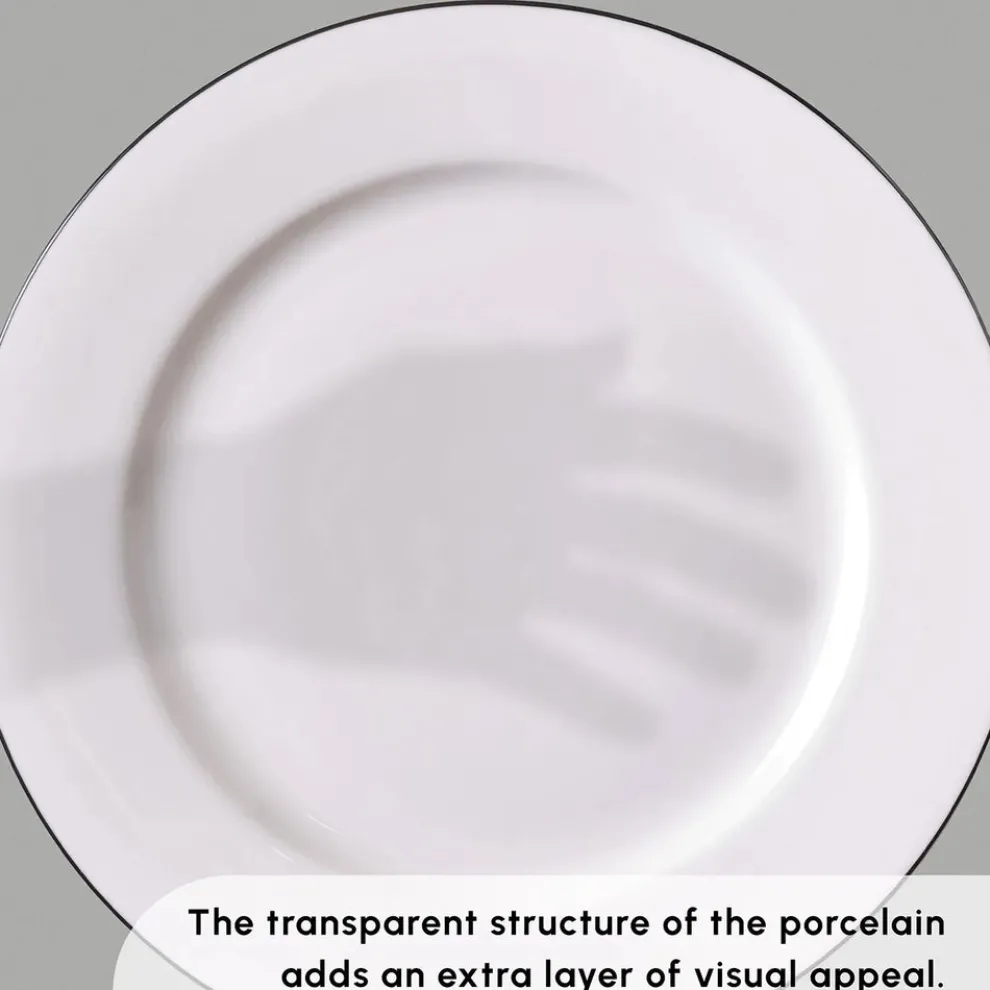 Karaca Lea 30-Piece Bone China Dinner Set for 6 People, White Black