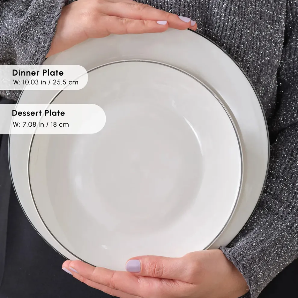 Karaca Lea 30-Piece Bone China Dinner Set for 6 People, White Black