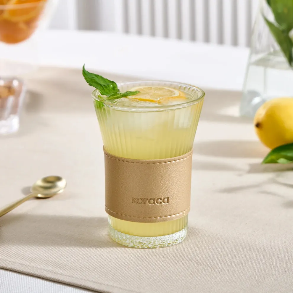 Karaca Leather Cool Touch Latte Coffee Glass, 210 Ml, Gold