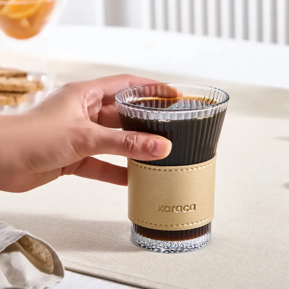 Karaca Leather Cool Touch Latte Coffee Glass, 210 Ml, Gold
