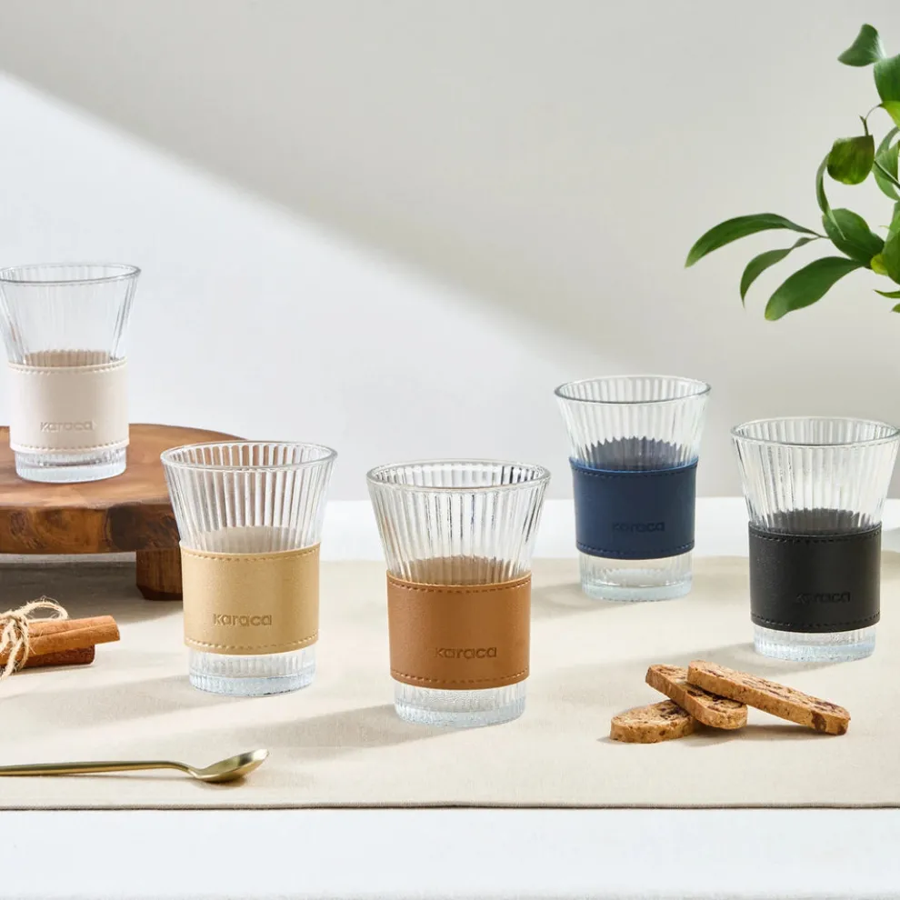 Karaca Leather Cool Touch Latte Coffee Glass, 210 Ml, Gold