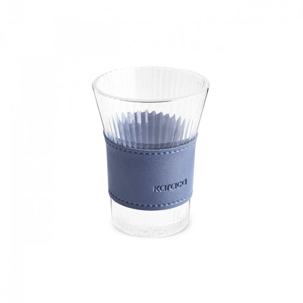 Karaca Leather Cool Touch Latte Coffee Glass, 210 Ml, Navy Blue