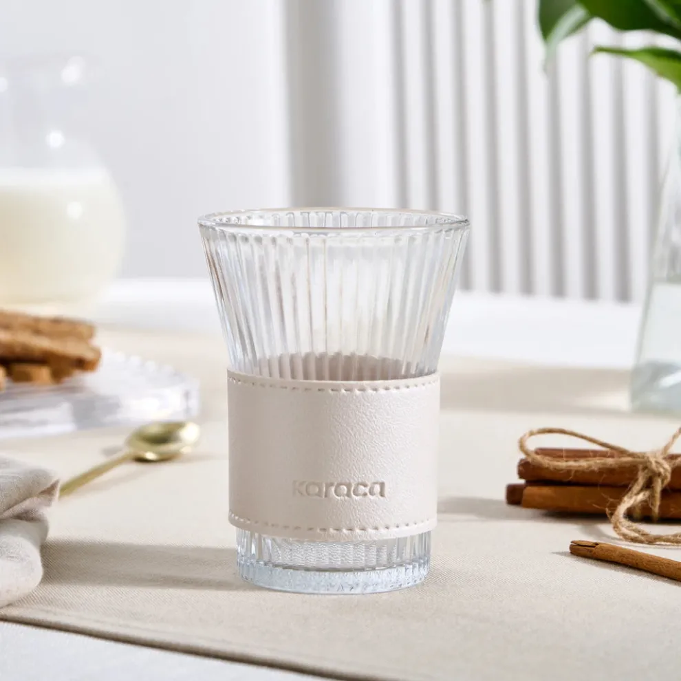 Karaca Leather Cool Touch Latte Coffee Glass, 210 Ml, Pearlescent