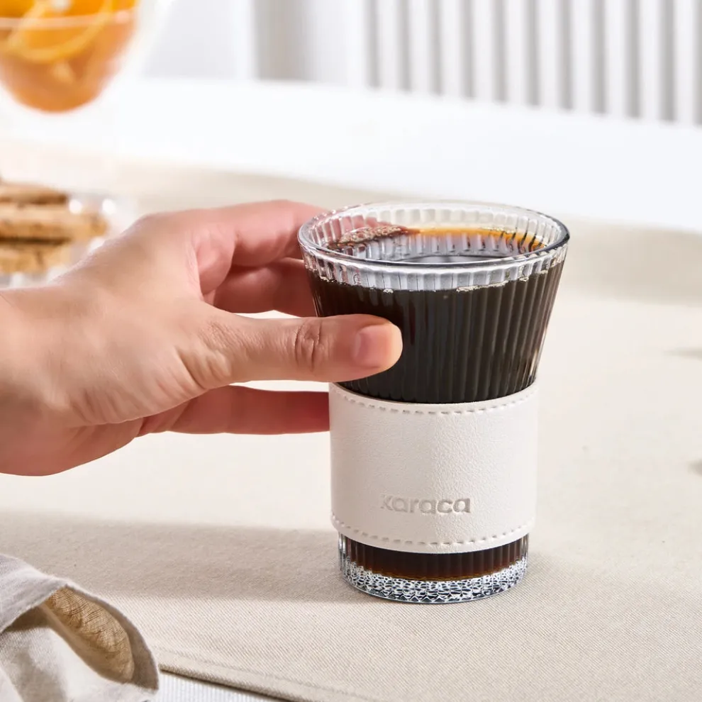 Karaca Leather Cool Touch Latte Coffee Glass, 210 Ml, Pearlescent