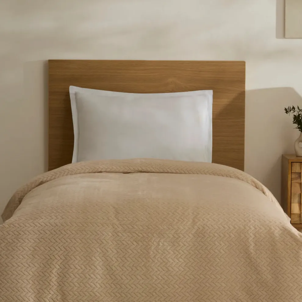 Karaca Leaves Wellsoft Blanket, Single, 150x200cm, Ecru