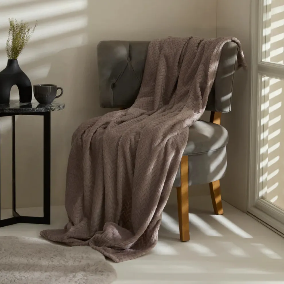 Karaca Leaves Wellsoft Blanket, 130x150cm, Stone