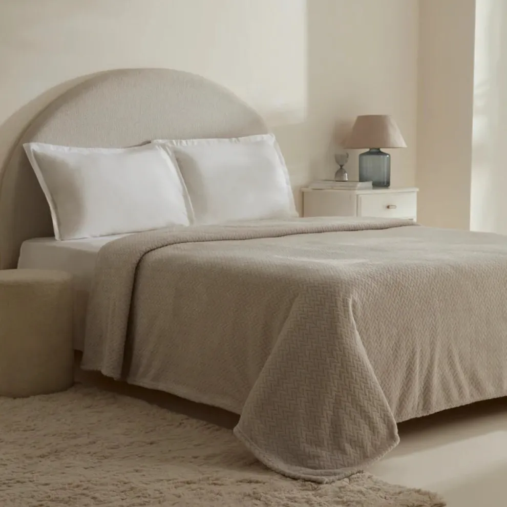 Karaca Leaves Wellsoft Blanket, Double, 200x220cm, Light Grey