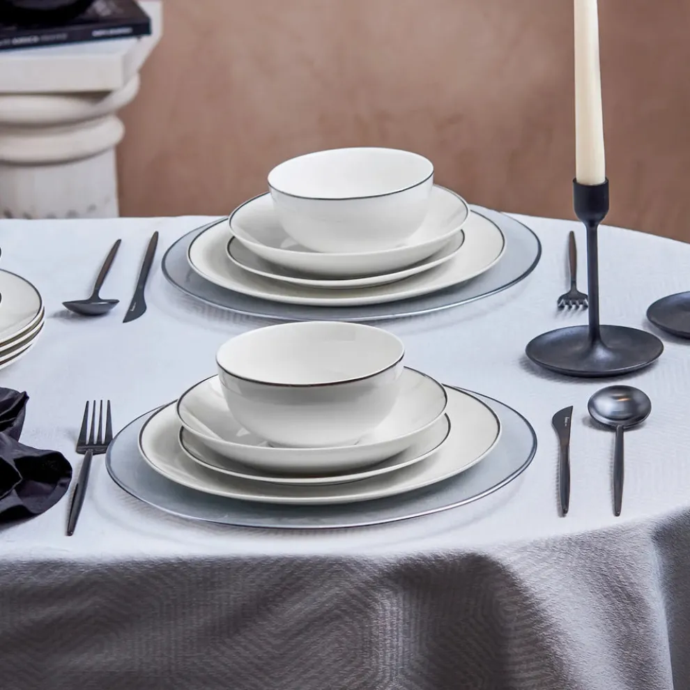 Karaca Leon 24-Piece Porcelain Dinner Set for 6 People, White Platinum
