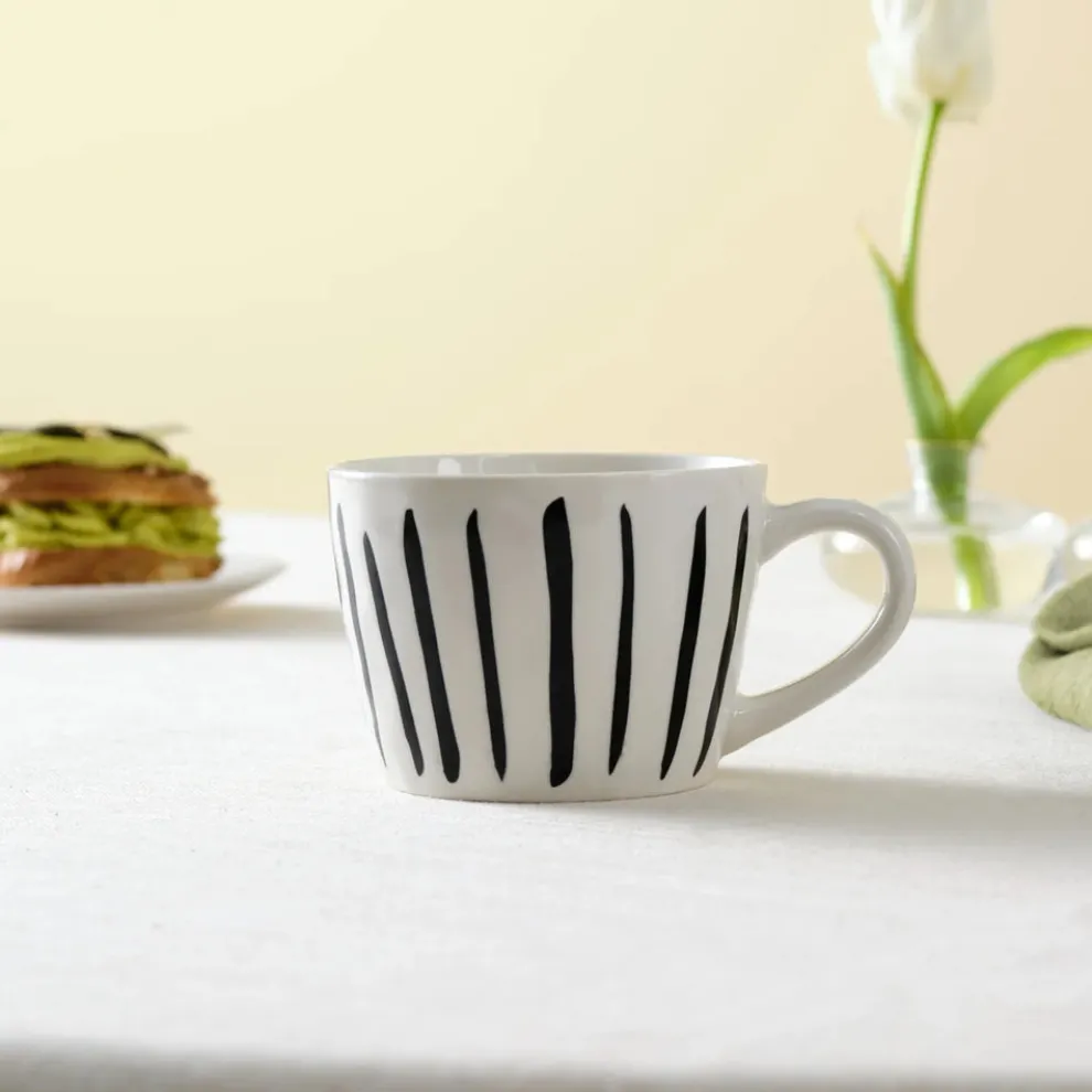 Karaca Linda Striped Porcelain Mug, 350ml, Black