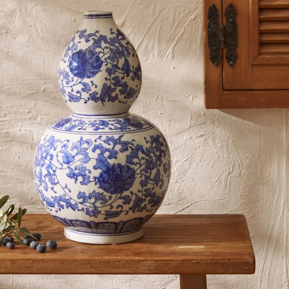 Karaca Lisbon Ceramic Vase, 21cm, White Blue