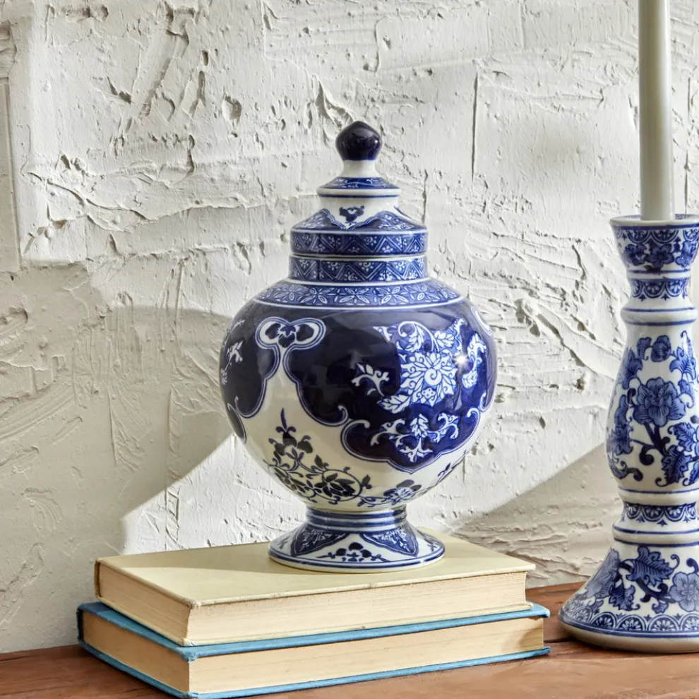 Karaca Lisbon Lori Ceramic Vase, 18cm, White Blue